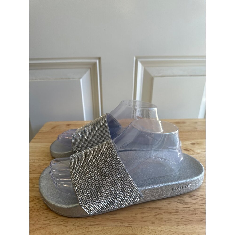 Bebe Women's Rhinestone Embellished Silver Slide Sandals Size 11 Sku 2984